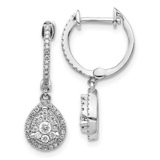 14k White Gold Real Diamond Teardrop Hinged Hoop Earrings EM5570-050-WA