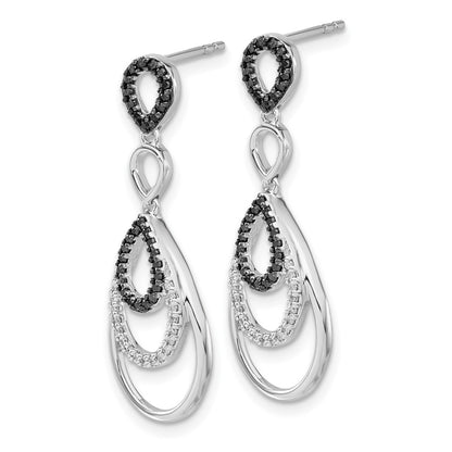 Solid 14k White Gold BlacK and Simulated CZ Post Earrings
