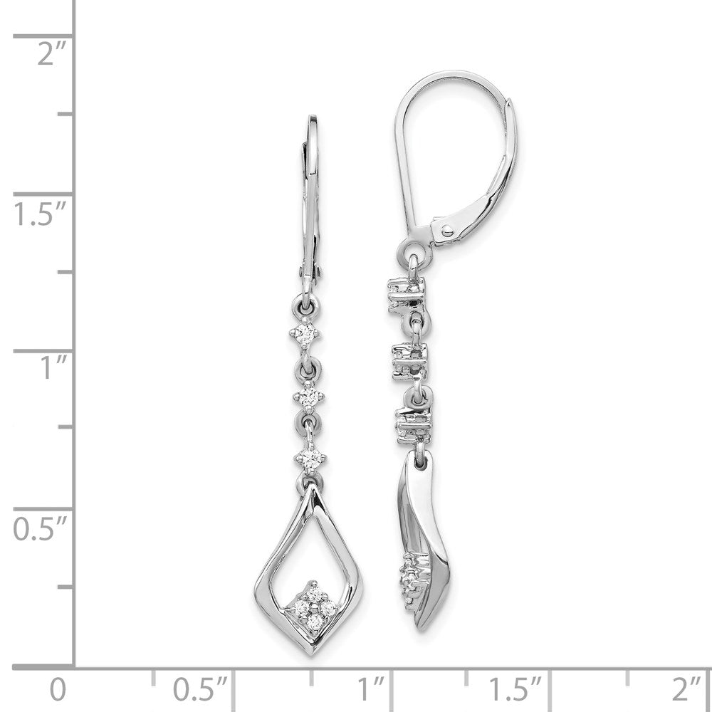 Solid 14k White Gold Simulated CZ LeverbacK Dangle Earrings