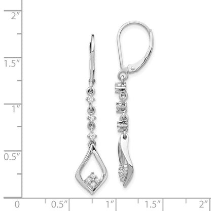 Solid 14k White Gold Simulated CZ LeverbacK Dangle Earrings