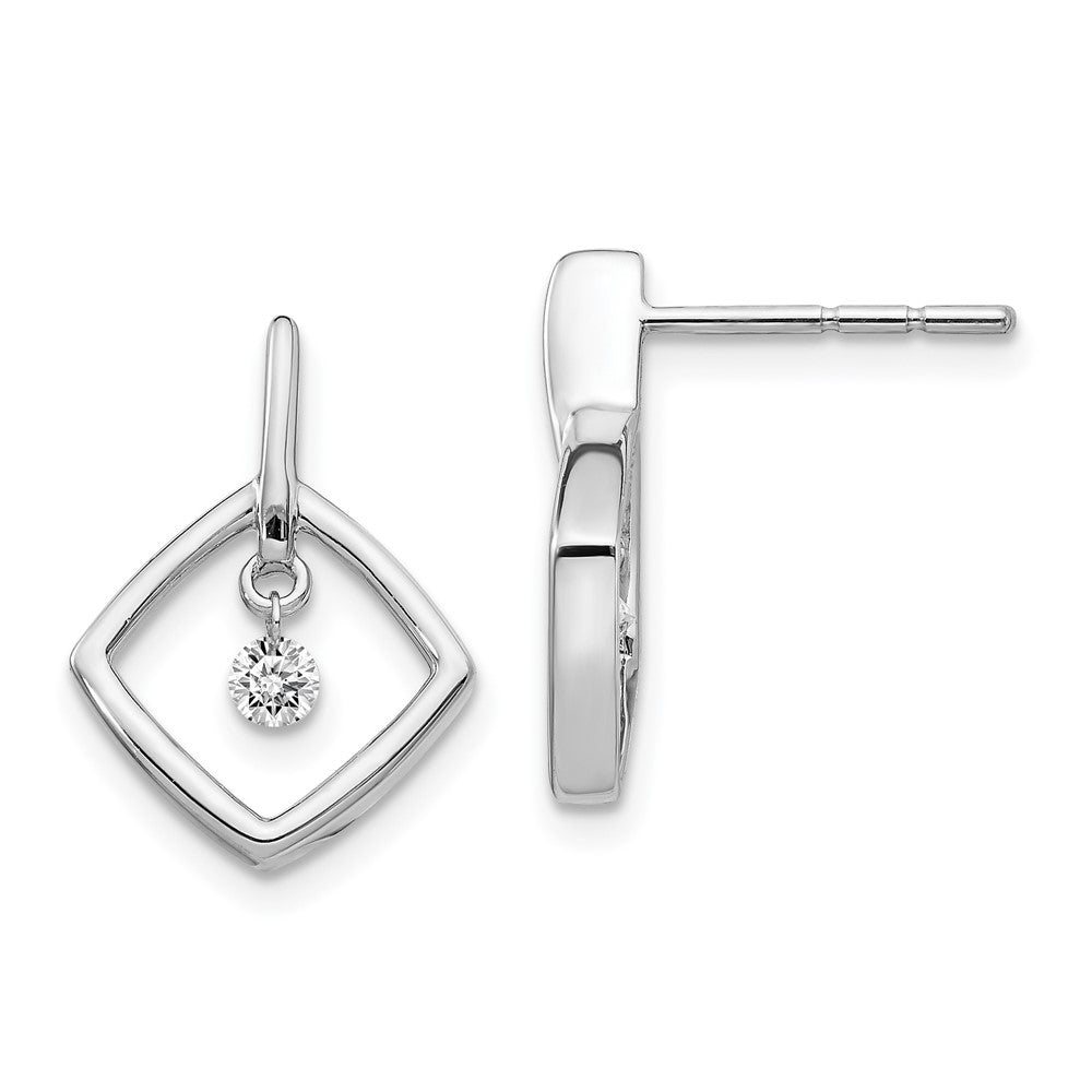 Solid 14k White Gold Simulated CZ Post Earrings