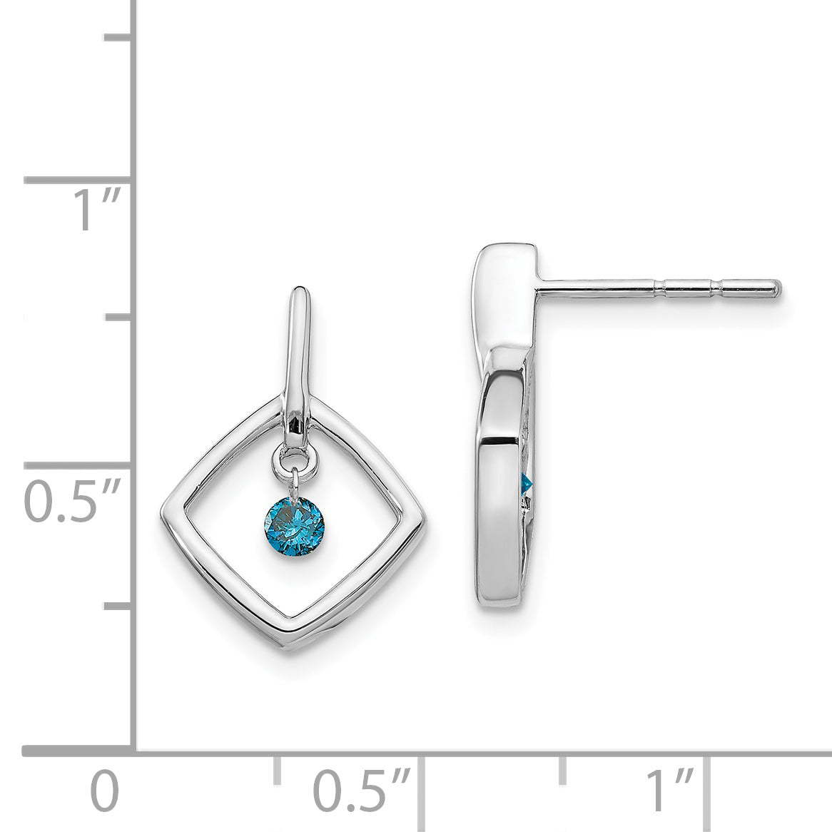 Solid 14k White Gold Blue Simulated CZ Earrings