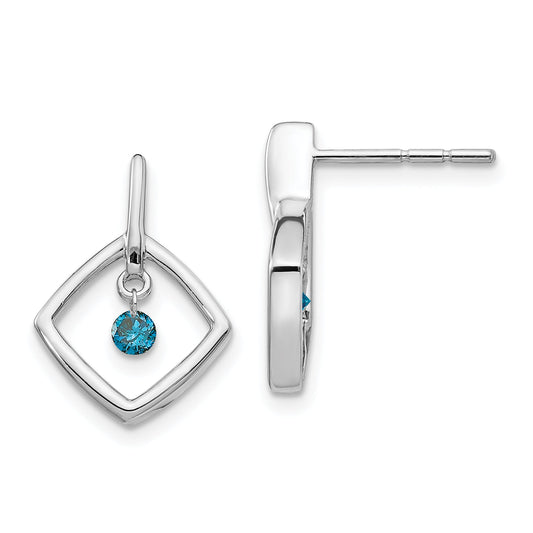 Solid 14k White Gold Blue Simulated CZ Earrings