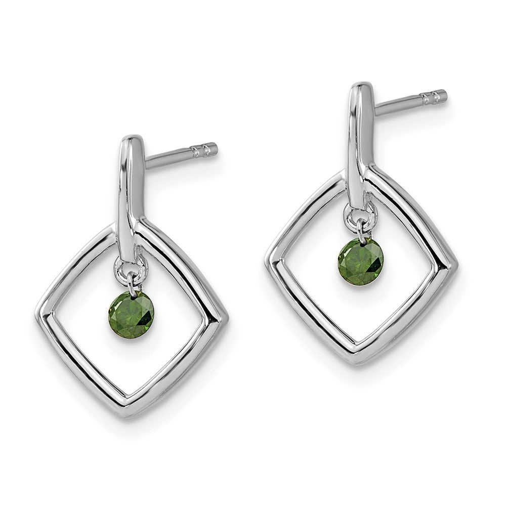 Solid 14k White Gold Green Simulated CZ Earrings