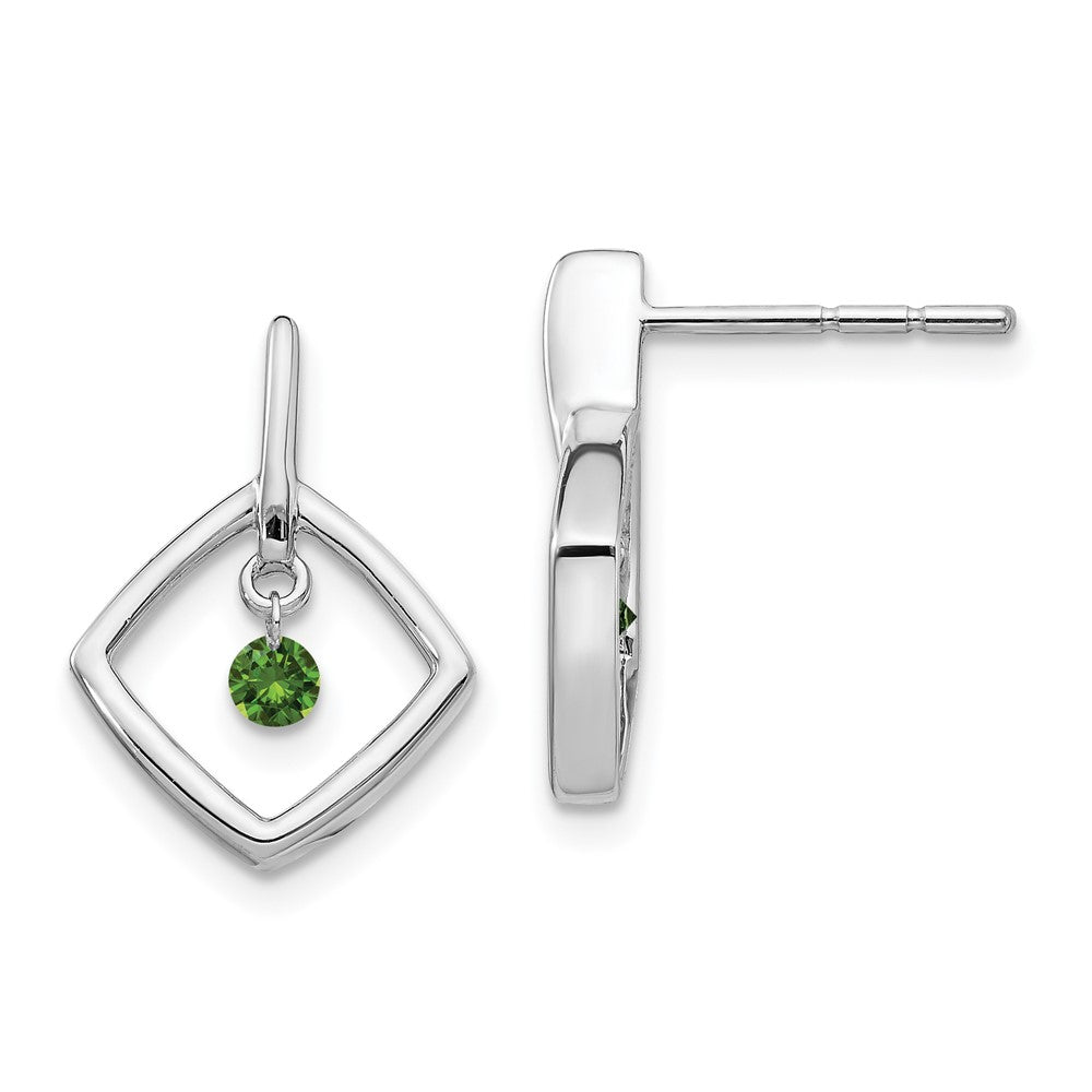 Solid 14k White Gold Green Simulated CZ Earrings