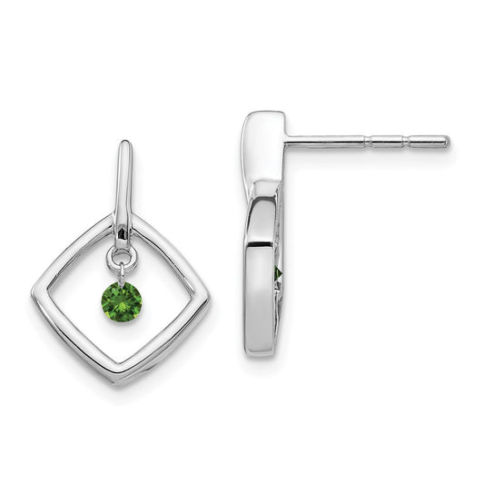 Solid 14k White Gold Green Simulated CZ Earrings