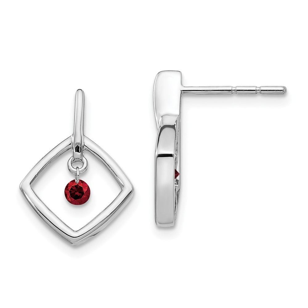 Solid 14k White Gold Red Simulated CZ Earrings