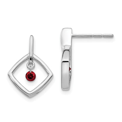 Solid 14k White Gold Red Simulated CZ Earrings