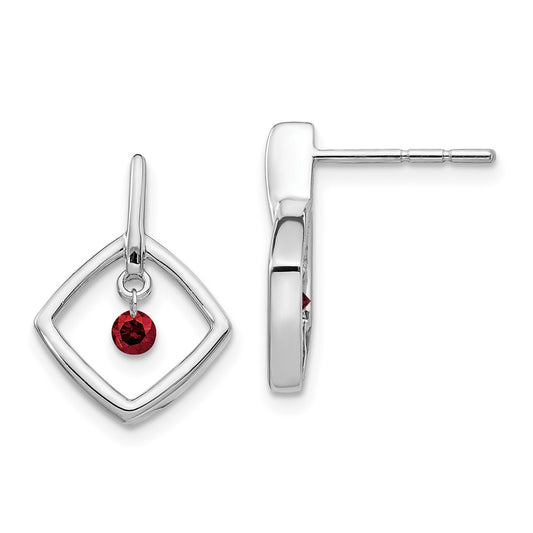 Solid 14k White Gold Red Simulated CZ Earrings