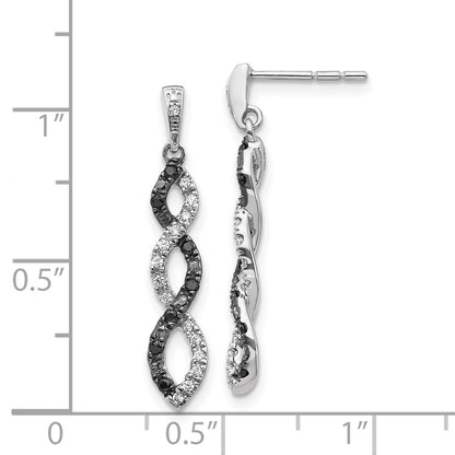 Solid 14k White Gold BlacK and Simulated CZ Twisted Post Earrings