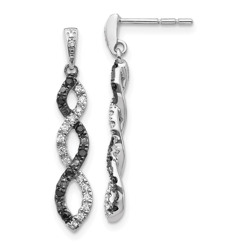 14k White Gold Black and White Real Diamond Twisted Post Earrings EM5575-033-WA