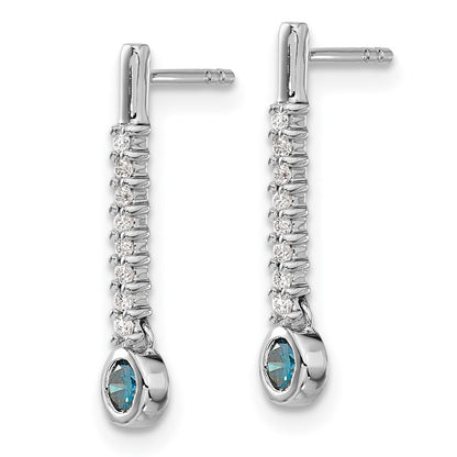 Solid 14k White Gold Blue/White Simulated CZ Earrings