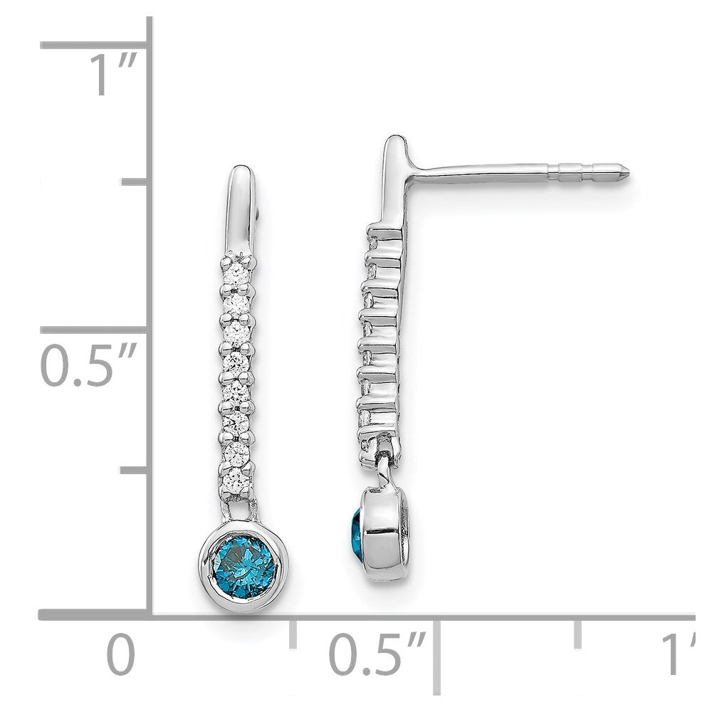 Solid 14k White Gold Blue/White Simulated CZ Earrings