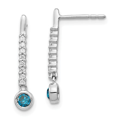 Solid 14k White Gold Blue/White Simulated CZ Earrings