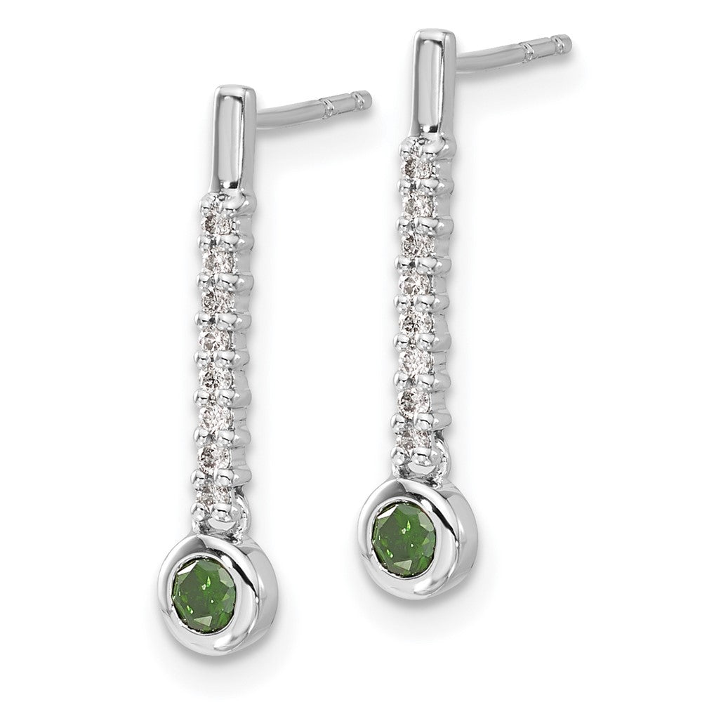 Solid 14k White Gold Green/White Simulated CZ Earrings