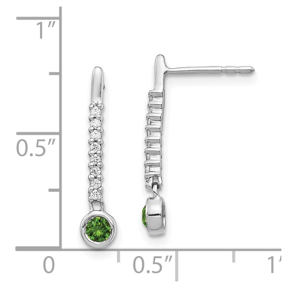 Solid 14k White Gold Green/White Simulated CZ Earrings