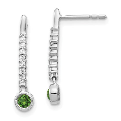 Solid 14k White Gold Green/White Simulated CZ Earrings