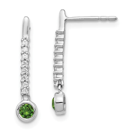 Solid 14k White Gold Green/White Simulated CZ Earrings