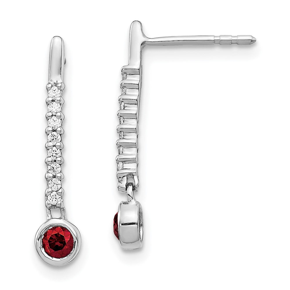 Solid 14k White Gold Red/White Simulated CZ Earrings