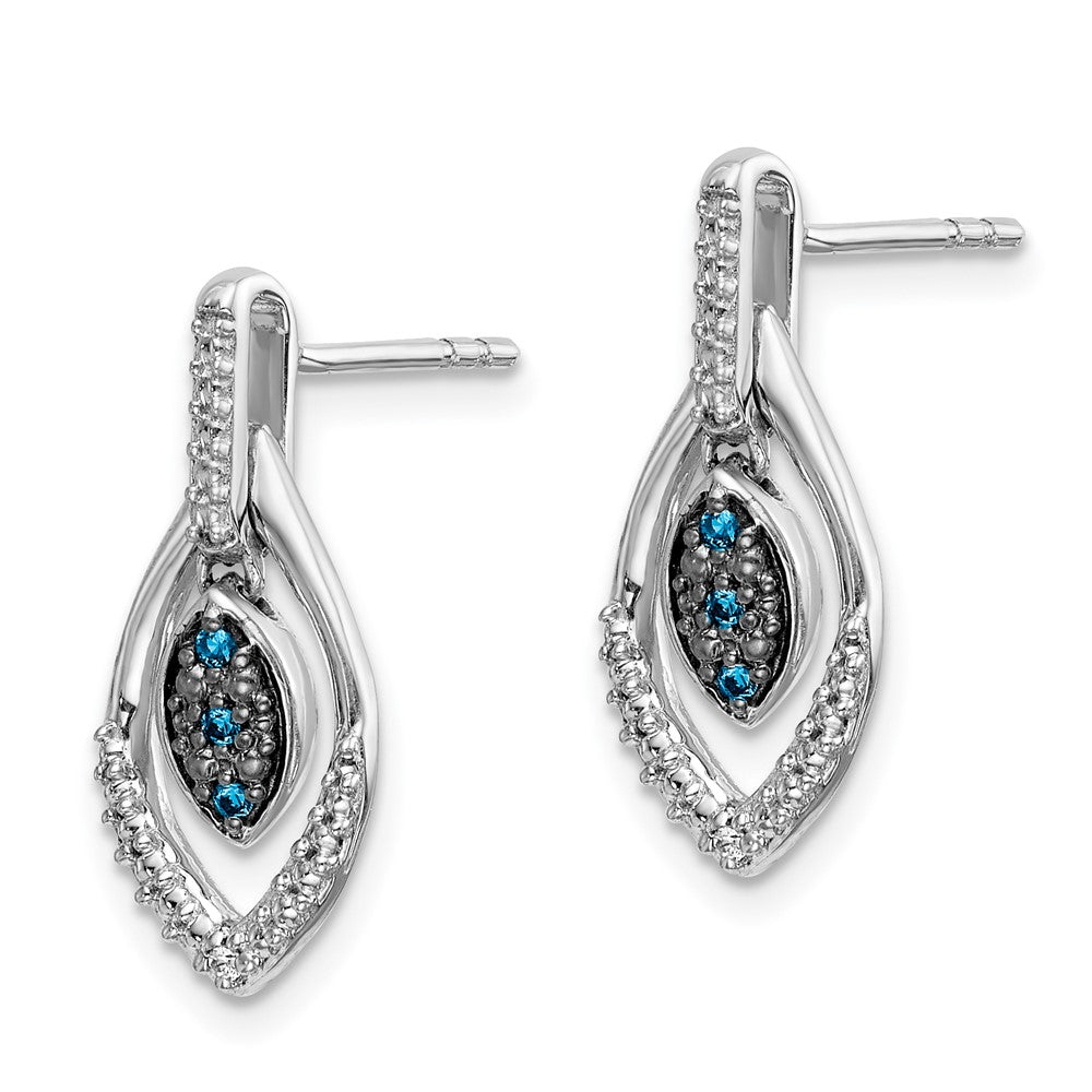 Solid 14k White Gold Blue and Simulated CZ Dangle Post Earrings