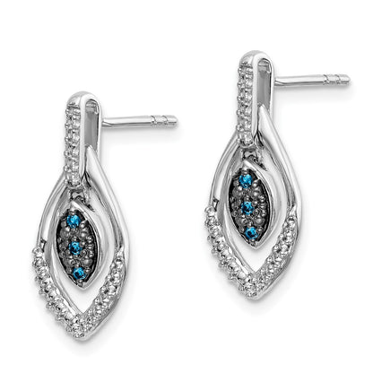 Solid 14k White Gold Blue and Simulated CZ Dangle Post Earrings