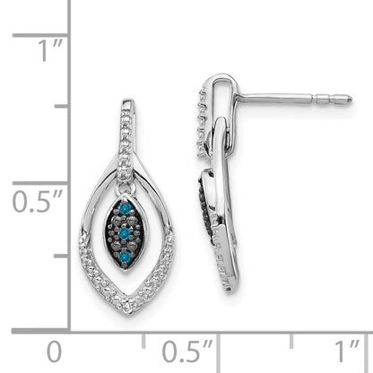 Solid 14k White Gold Blue and Simulated CZ Dangle Post Earrings