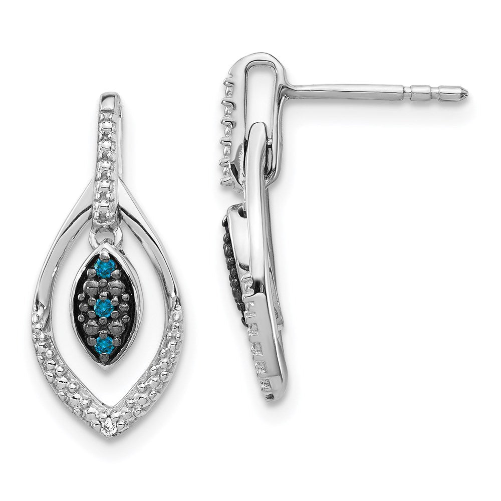 14k White Gold Blue and White Real Diamond Dangle Post Earrings EM5578-005-WA