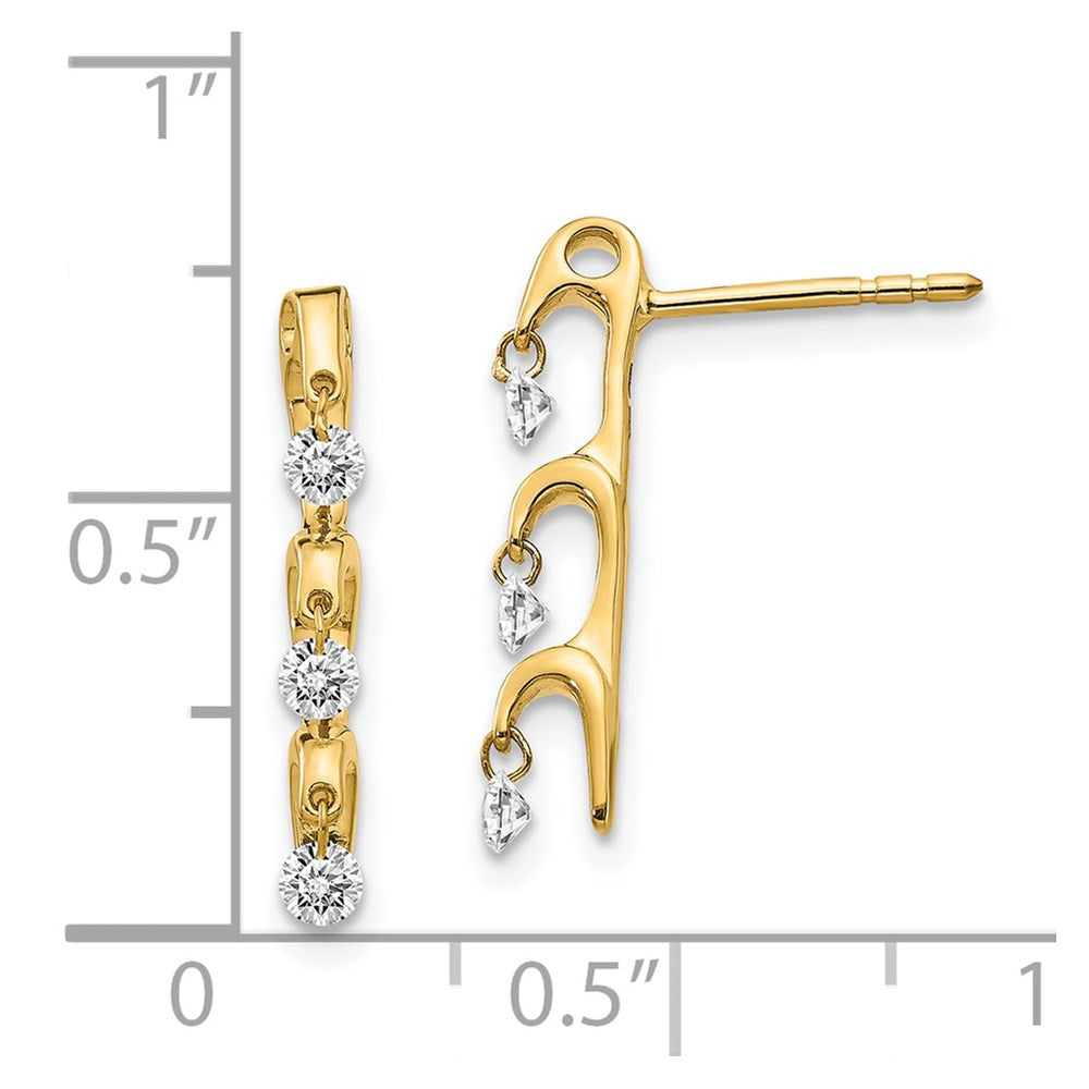 Solid 14k Yellow Gold Simulated CZ Dangle Earrings