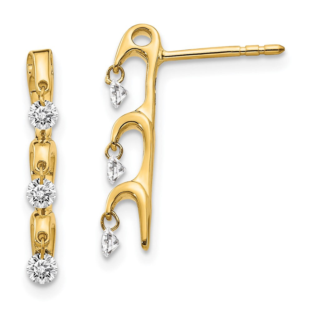 Solid 14k Yellow Gold Simulated CZ Dangle Earrings