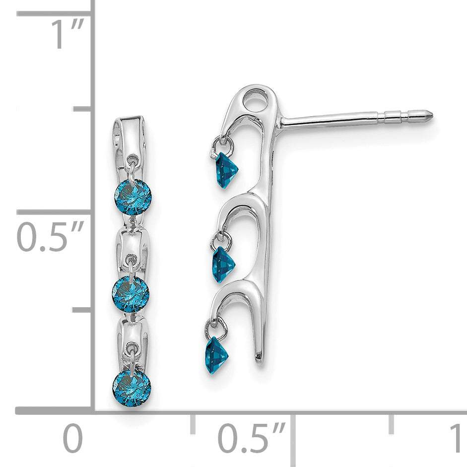 Solid 14k White Gold Blue Simulated CZ Earrings