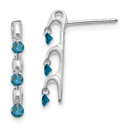 Solid 14k White Gold Blue Simulated CZ Earrings