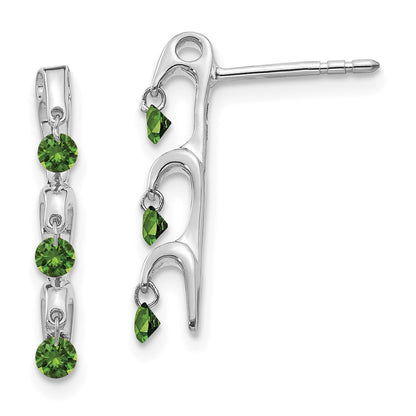 Solid 14k White Gold Green Simulated CZ Earrings