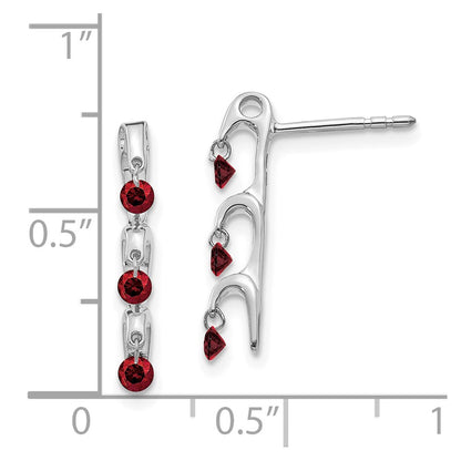 Solid 14k White Gold Red Simulated CZ Earrings