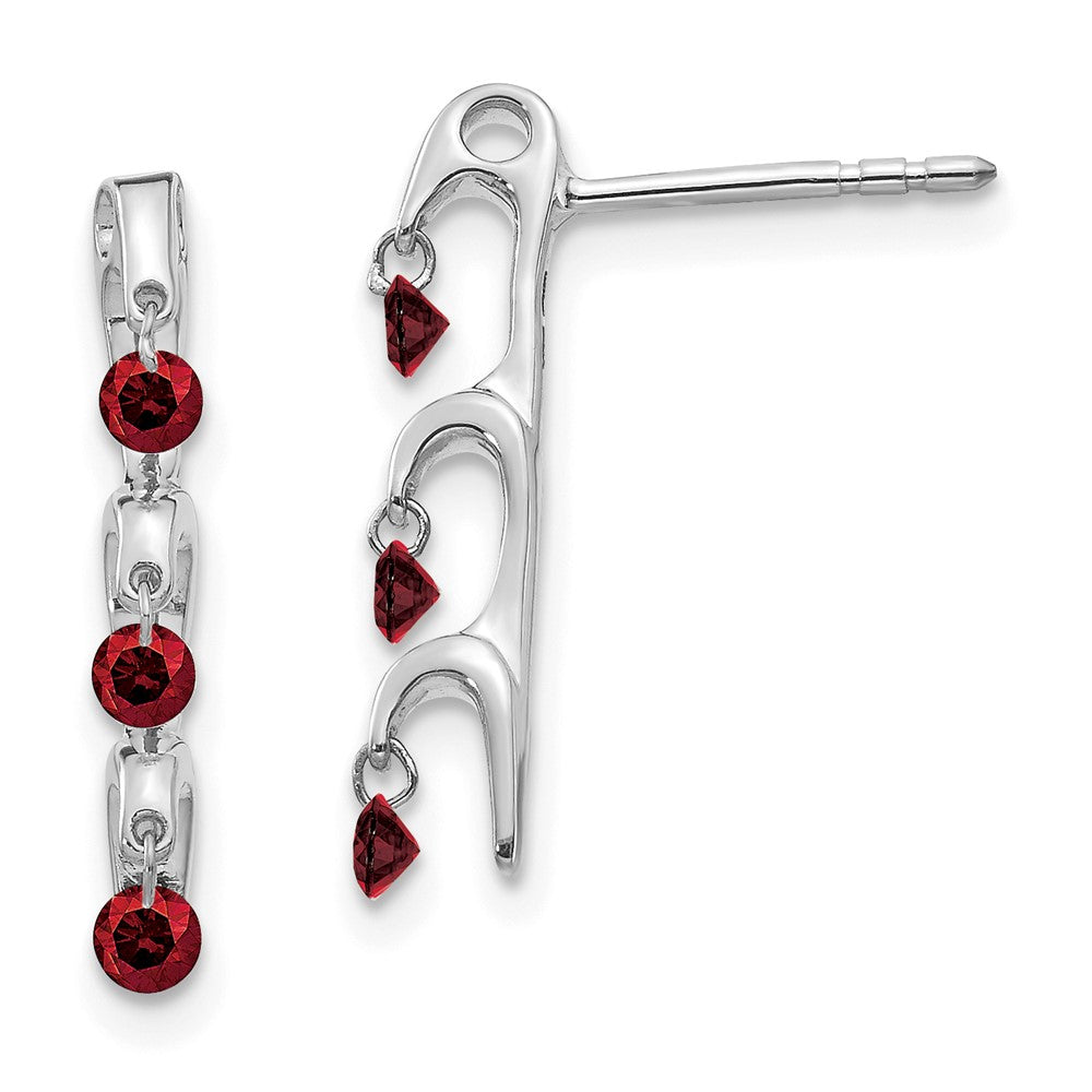 Solid 14k White Gold Red Simulated CZ Earrings
