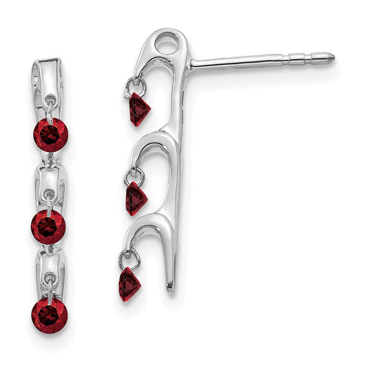 Solid 14k White Gold Red Simulated CZ Earrings