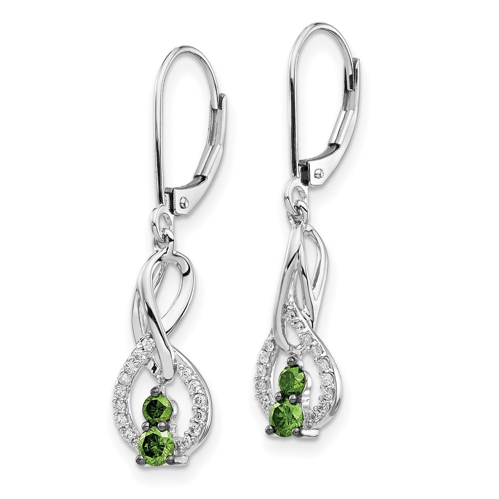 Solid 14k White Gold Green/White Simulated CZ LeverbacK Earrings