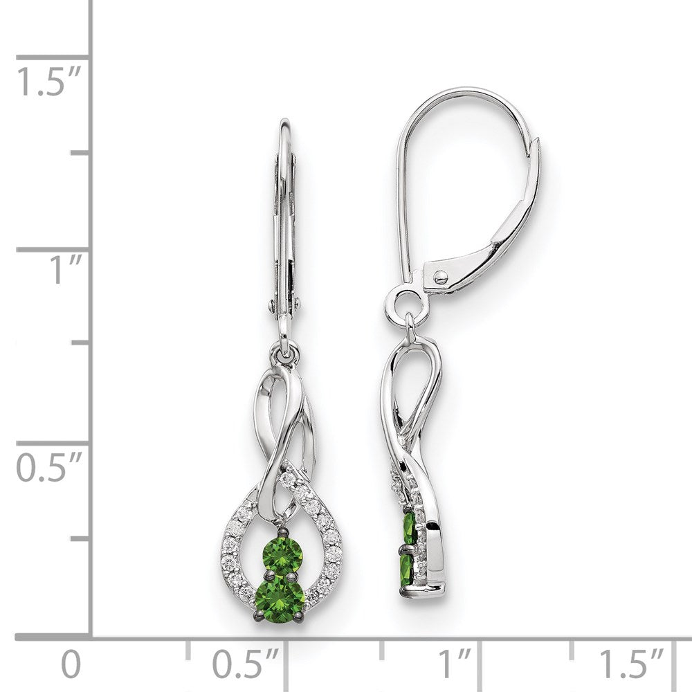 Solid 14k White Gold Green/White Simulated CZ LeverbacK Earrings
