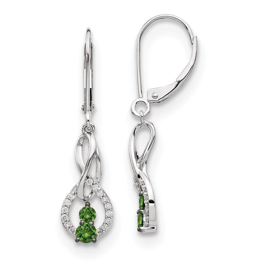 14k White Gold Green/White Real Diamond Leverback Earrings EM5581-GD-050-WA
