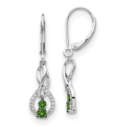 Solid 14k White Gold Green/White Simulated CZ LeverbacK Earrings