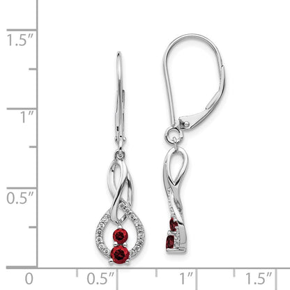 Solid 14k White Gold Red/White Simulated CZ LeverbacK Earrings