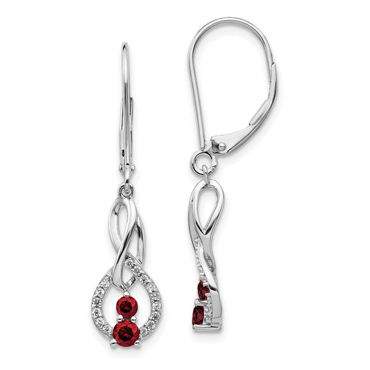 14k White Gold Red/White Real Diamond Leverback Earrings EM5581-RD-050-WA