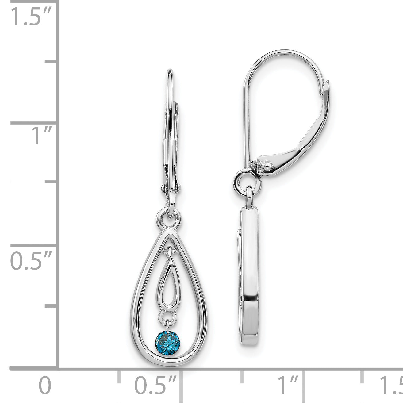 Solid 14k White Gold Blue Simulated CZ LeverbacK Earrings