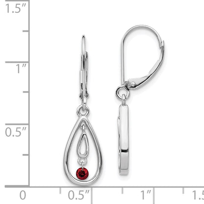 Solid 14k White Gold Red Simulated CZ LeverbacK Earrings
