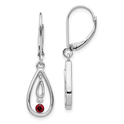 Solid 14k White Gold Red Simulated CZ LeverbacK Earrings
