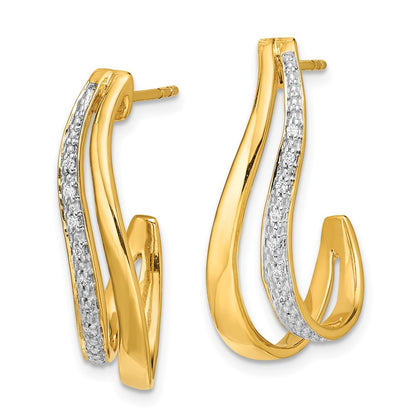 Solid 14k Yellow Gold w/Rhodium Simulated CZ J-Hoop Post Earrings