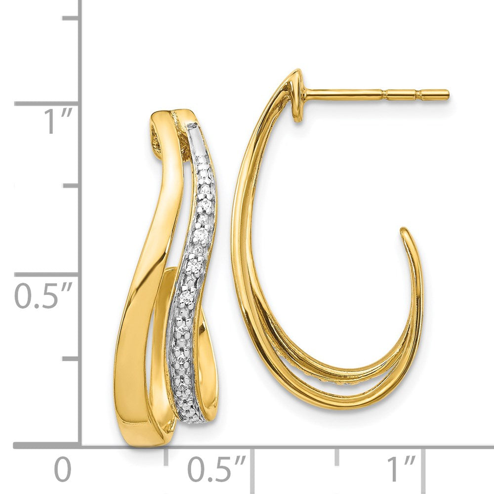 Solid 14k Yellow Gold w/Rhodium Simulated CZ J-Hoop Post Earrings