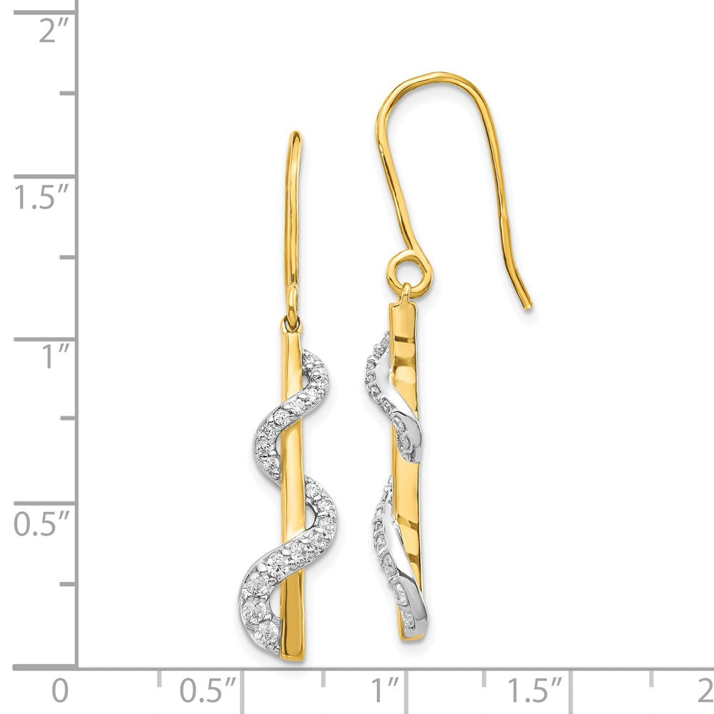 Solid 14k Yellow & Rhodium Simulated CZ Shepherd HooK Earrings
