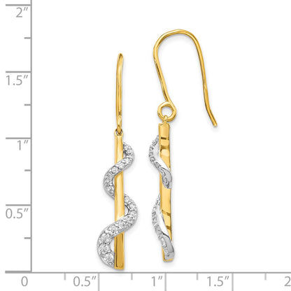 Solid 14k Yellow & Rhodium Simulated CZ Shepherd HooK Earrings