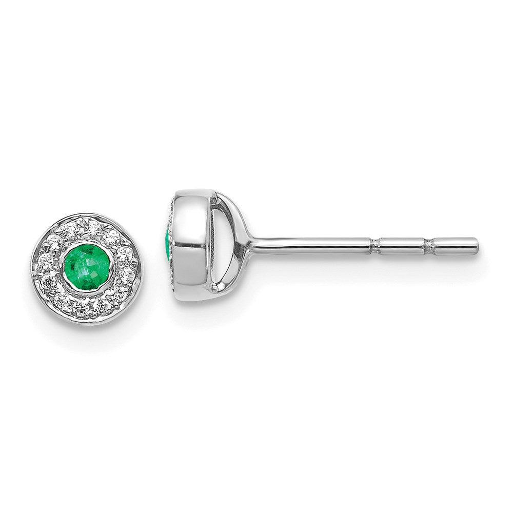14k White Gold Real Diamond and Emerald Halo Post Earrings EM5586-EM-007-WA