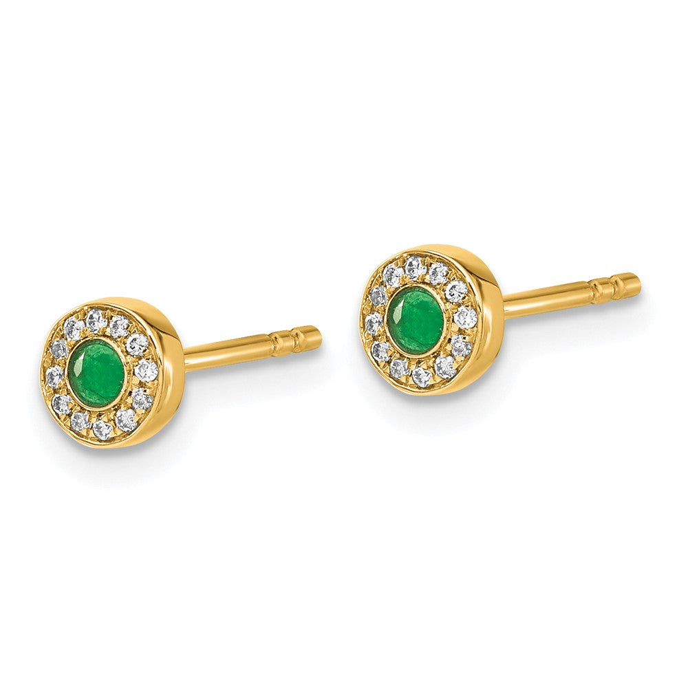 Solid 14k Yellow Gold Simulated CZ and Emerald Halo Post Earrings